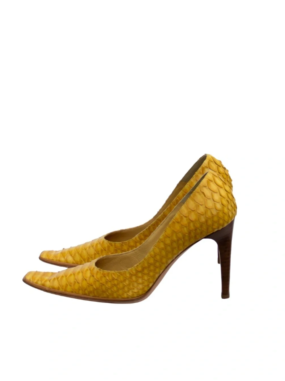 Nando Muzi for Mario Valenti Python Leather Square Toe Pumps Yellow Women’s EU 3